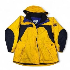 Columbia Jacket Womens L Yellow Blue Insulated Hooded Winter Coat